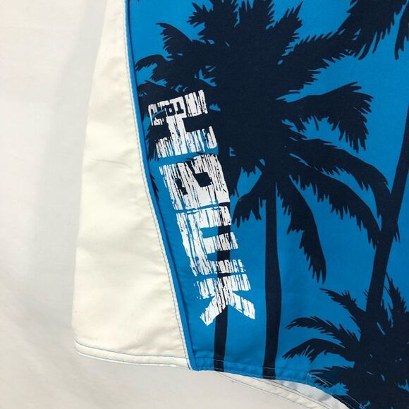 Hawk by Tony Hawk Blue & White Board Shorts With Black Palm Trees Size 36 Waist - Picture 3 of 10